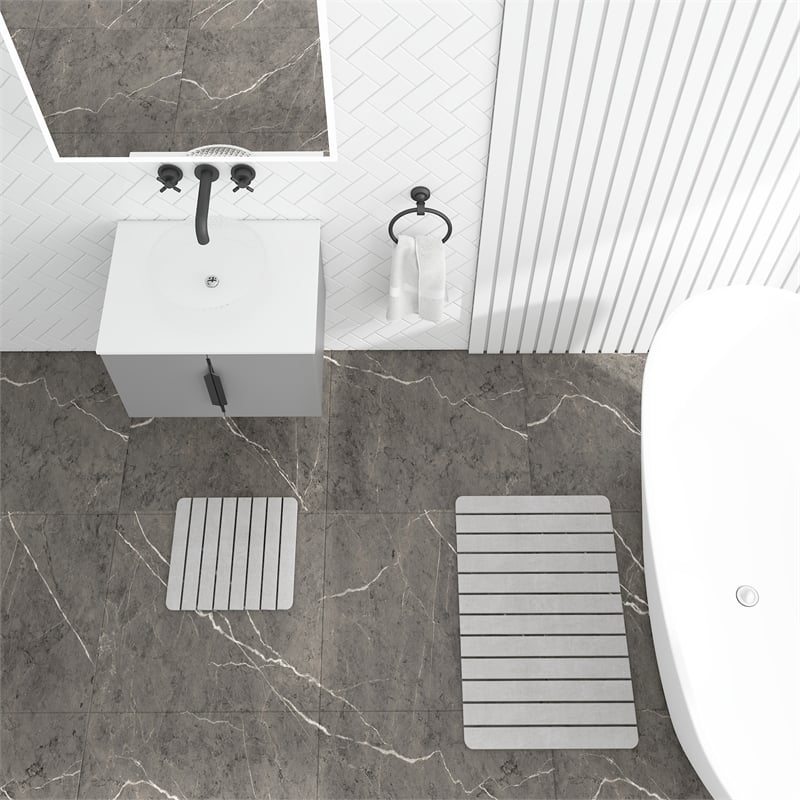 Diatomite Stone Quick-Dry Water Absorbing Bath Mat Sets - Large+Small Gray Mats