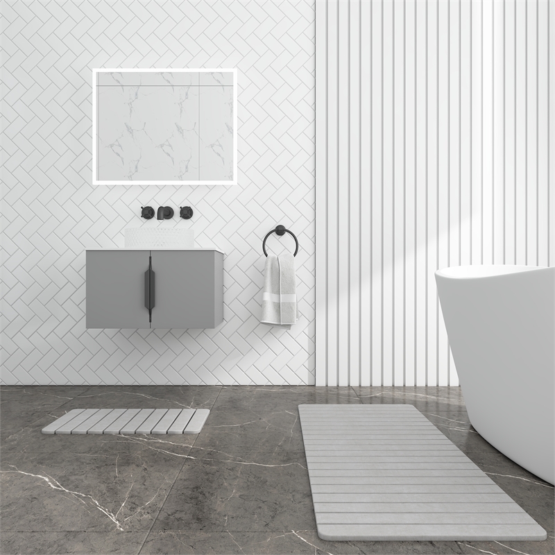 Diatomite Stone Quick-Dry Water Absorbing Bath Mat Sets-X-Large+Medium Gray Mats