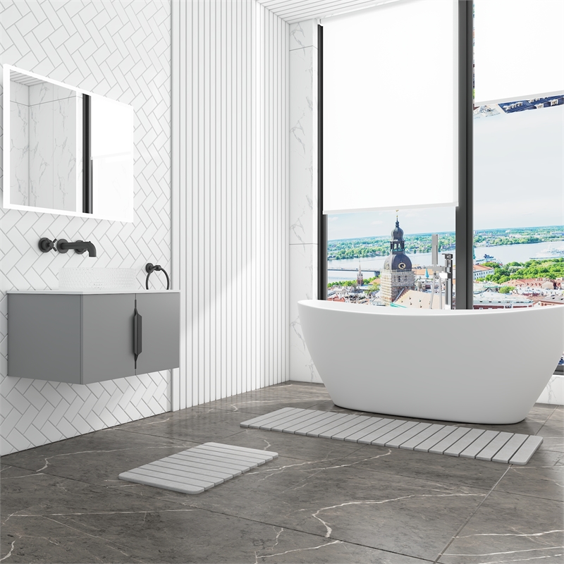 Diatomite Stone Quick-Dry Water Absorbing Bath Mat Sets-X-Large+Medium Gray Mats