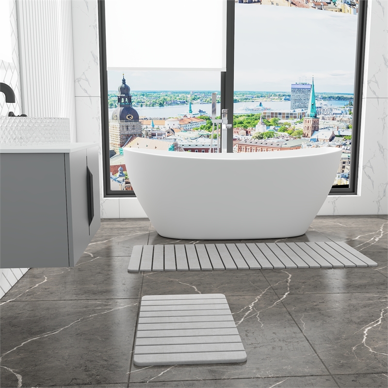Diatomite Stone Quick-Dry Water Absorbing Bath Mat Sets-X-Large+Medium Gray Mats