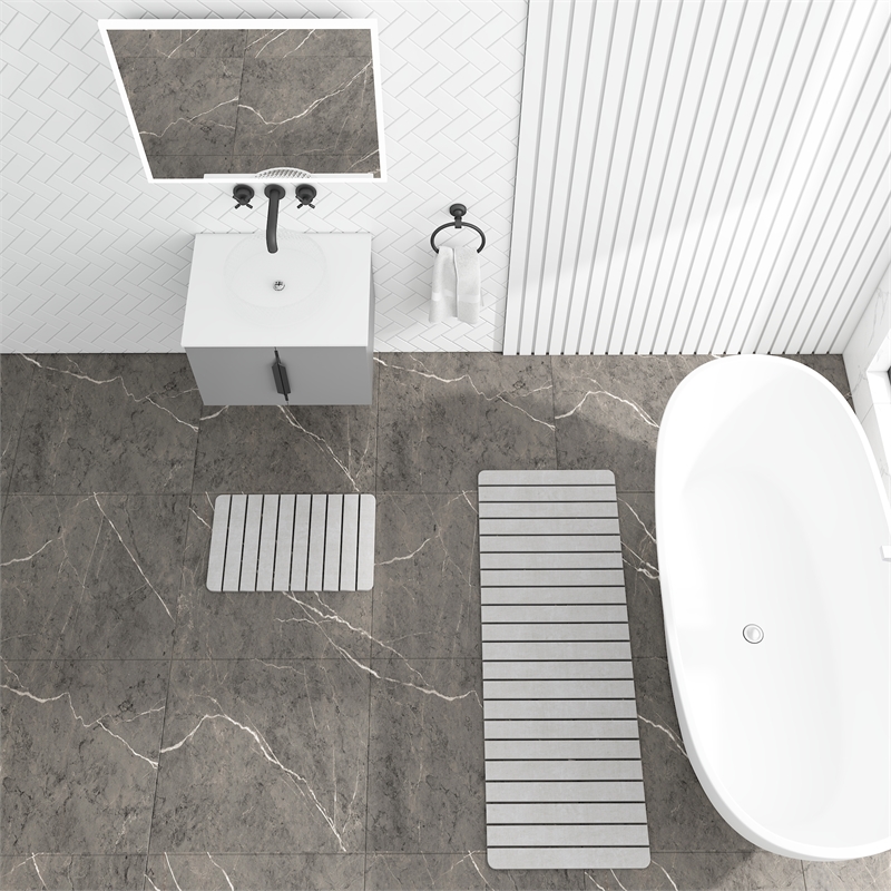 Diatomite Stone Quick-Dry Water Absorbing Bath Mat Sets-X-Large+Medium Gray Mats