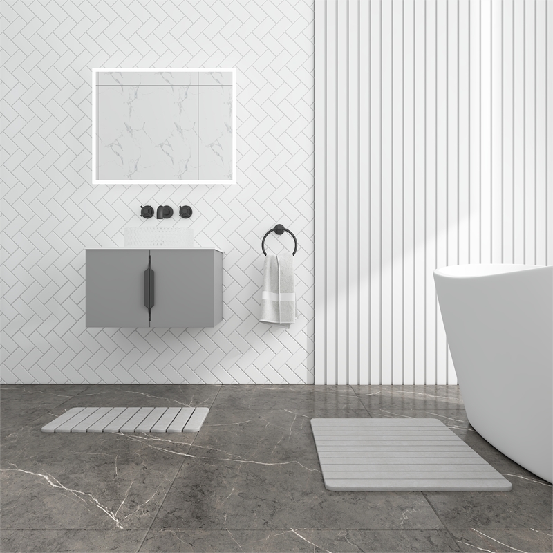 Diatomite Stone Quick-Dry Water Absorbing Bath Mat Sets-Large + Medium Gray Mats