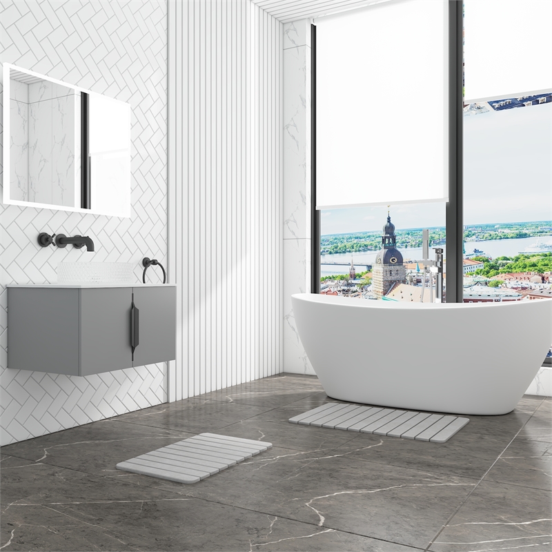 Diatomite Stone Quick-Dry Water Absorbing Bath Mat Sets-Large + Medium Gray Mats