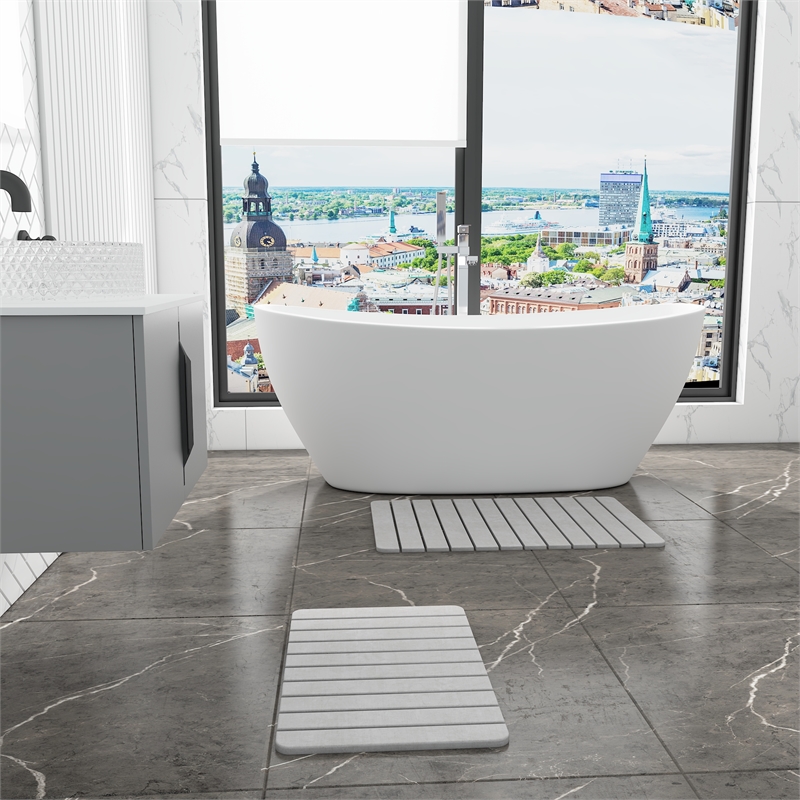 Diatomite Stone Quick-Dry Water Absorbing Bath Mat Sets-Large + Medium Gray Mats