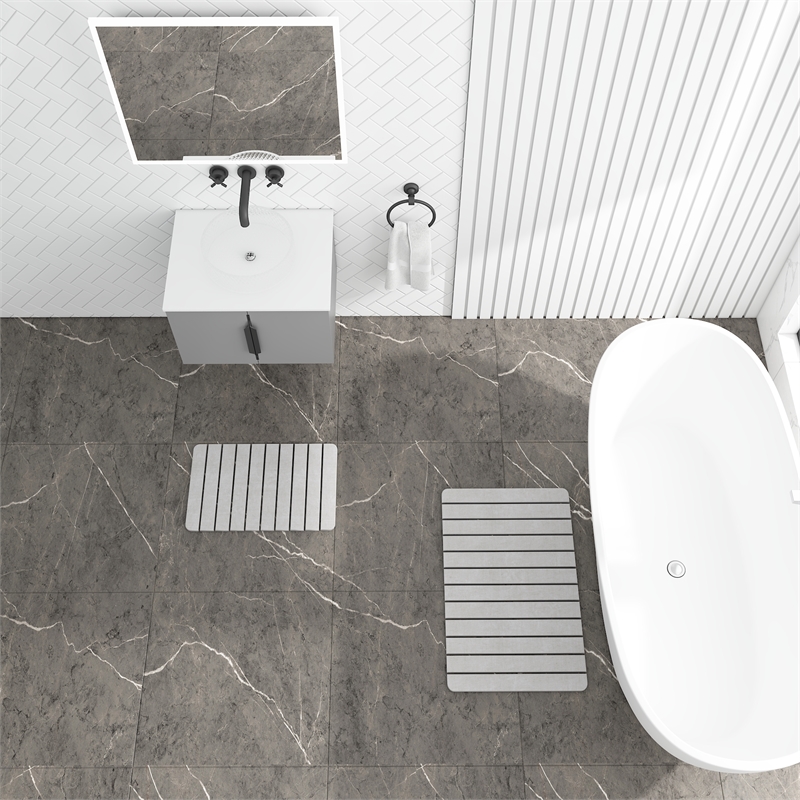 Diatomite Stone Quick-Dry Water Absorbing Bath Mat Sets-Large + Medium Gray Mats