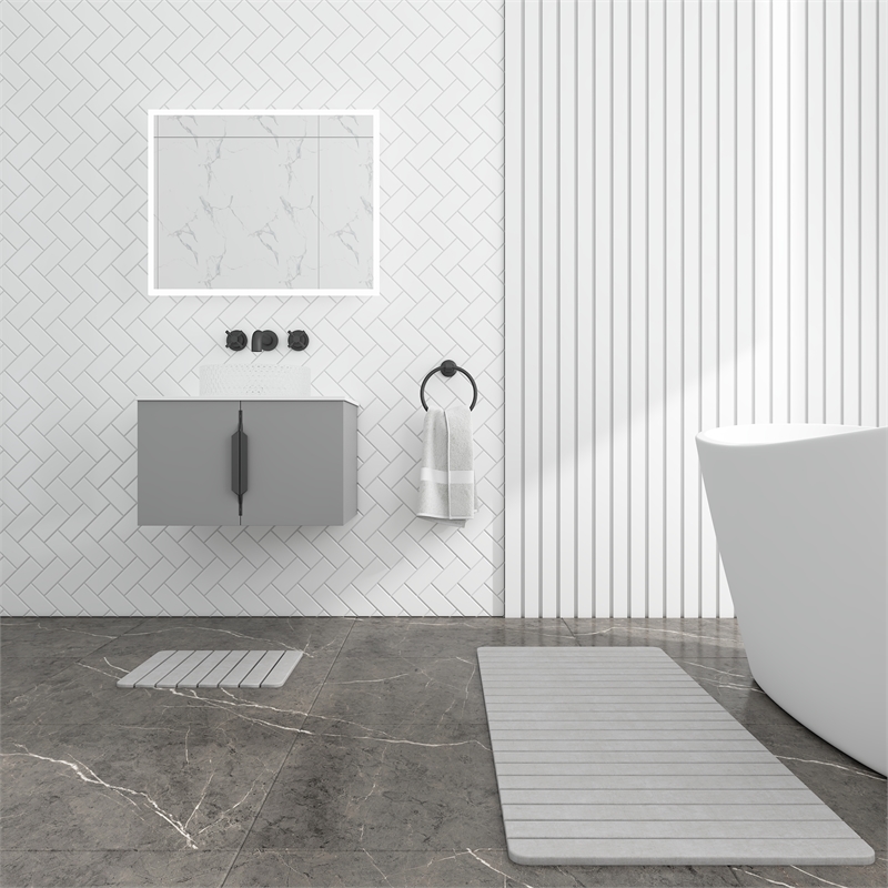 Diatomite Stone Quick-Dry Water Absorbing Bath Mat Sets-X-Large+Small Gray Mats