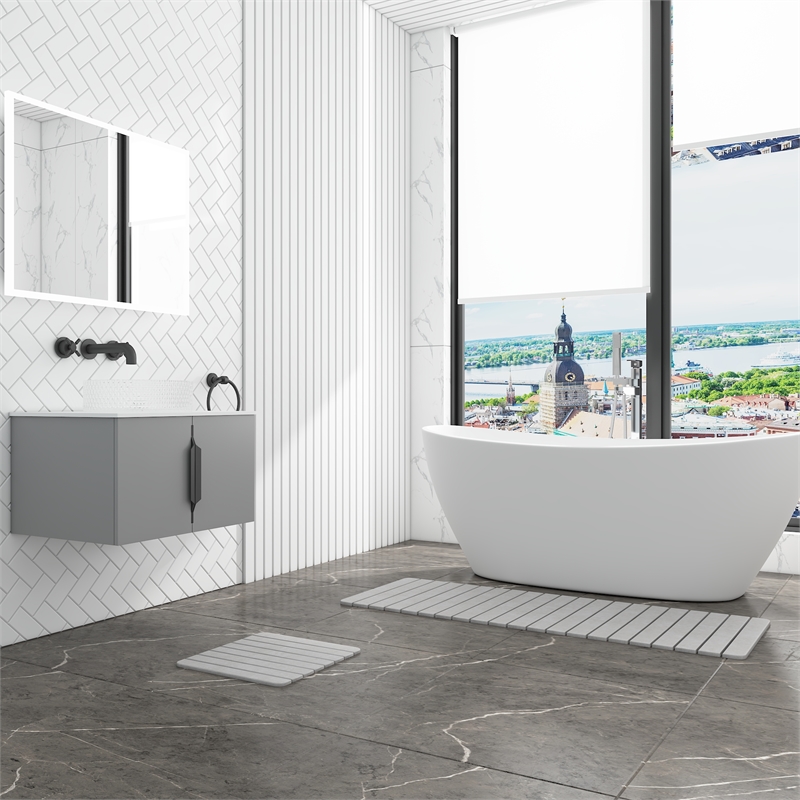 Diatomite Stone Quick-Dry Water Absorbing Bath Mat Sets-X-Large+Small Gray Mats