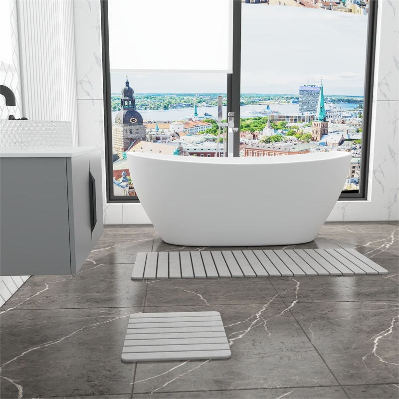 Diatomite Stone Quick-Dry Water Absorbing Bath Mat Sets-X-Large+Small Gray Mats