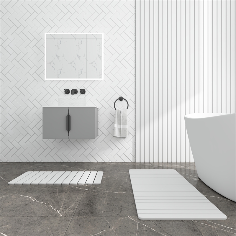 Diatomite Quick-Dry Water Absorbing Bath Mat Sets - X-Large + Large White Mats