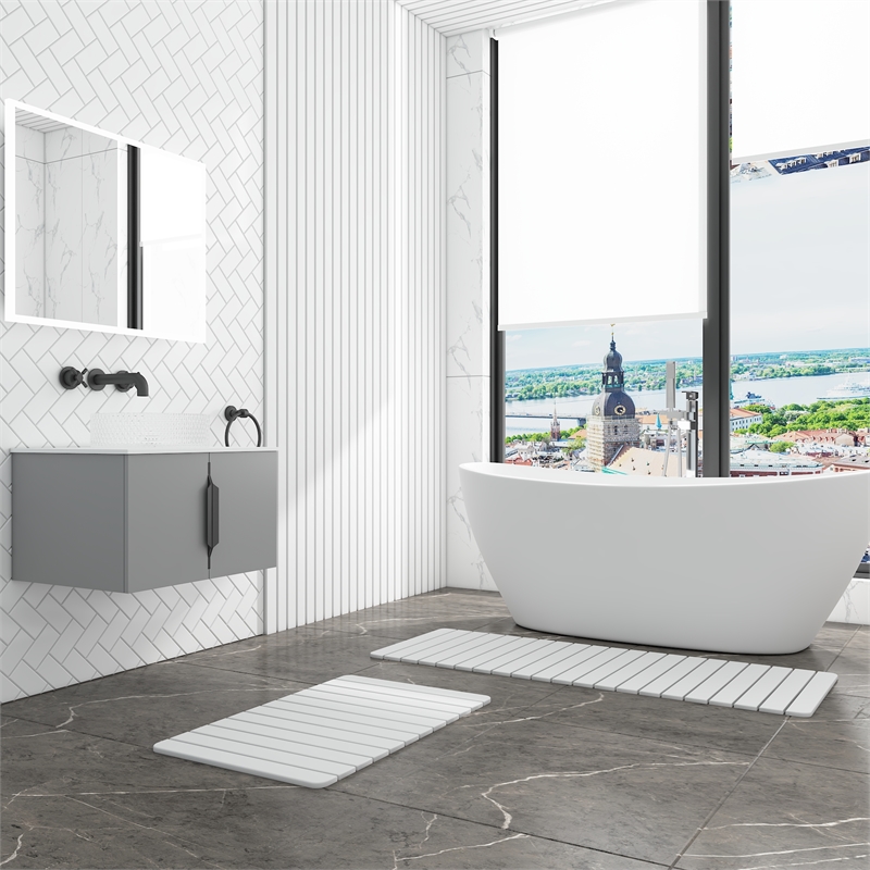 Diatomite Quick-Dry Water Absorbing Bath Mat Sets - X-Large + Large White Mats