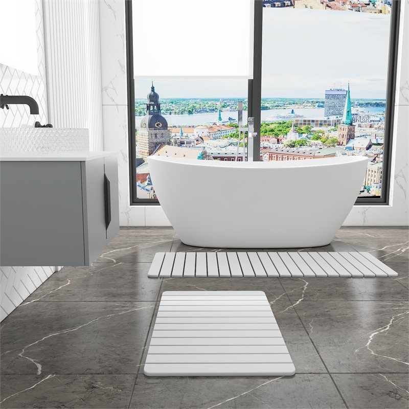 Diatomite Quick-Dry Water Absorbing Bath Mat Sets - X-Large + Large White Mats