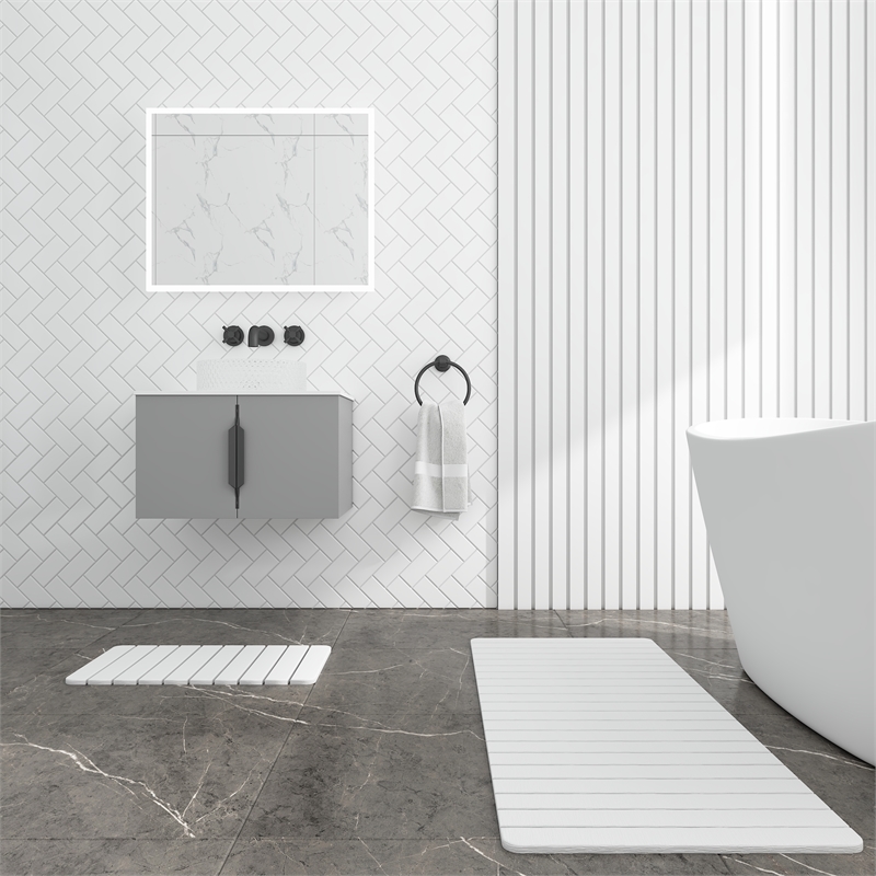 Diatomite Stone Quick-Dry Water Absorbing Bath Mat Sets-XLarge+Medium White Mats