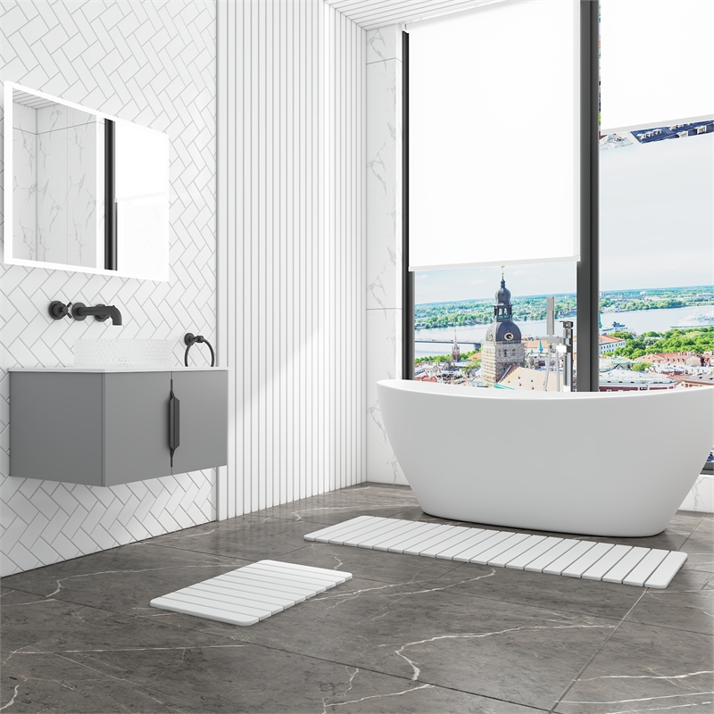 Diatomite Stone Quick-Dry Water Absorbing Bath Mat Sets-XLarge+Medium White Mats