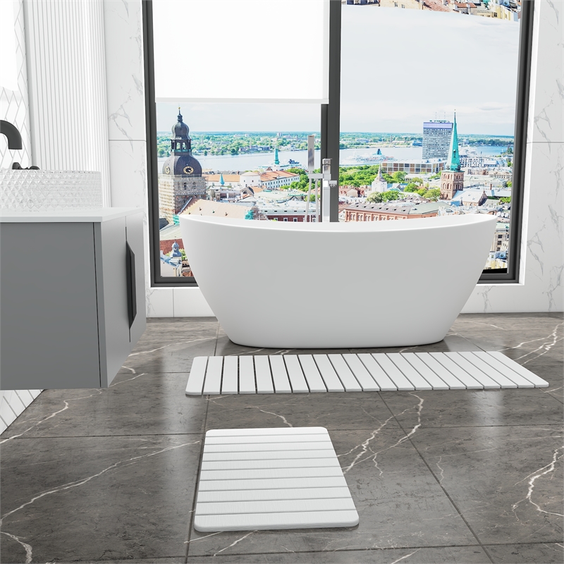 Diatomite Stone Quick-Dry Water Absorbing Bath Mat Sets-XLarge+Medium White Mats