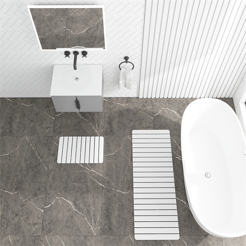 Diatomite Stone Quick-Dry Water Absorbing Bath Mat Sets-XLarge+Medium White Mats