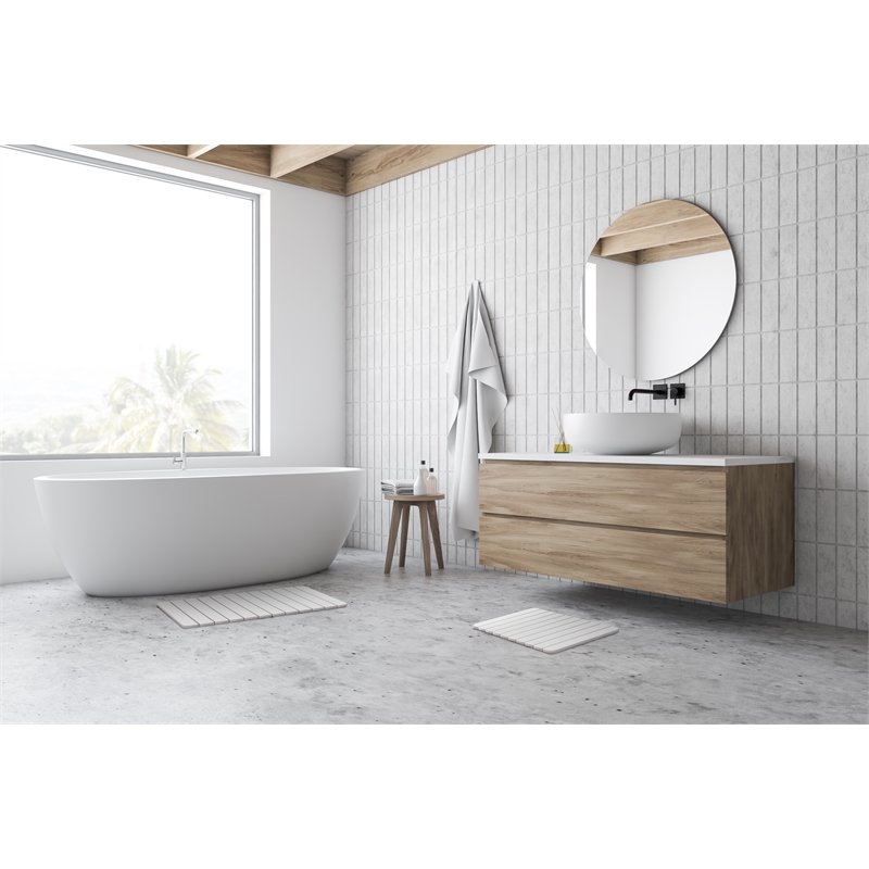 Diatomite Stone Quick-Dry Water Absorbing Bath Mat Sets-Large+Medium White Mats