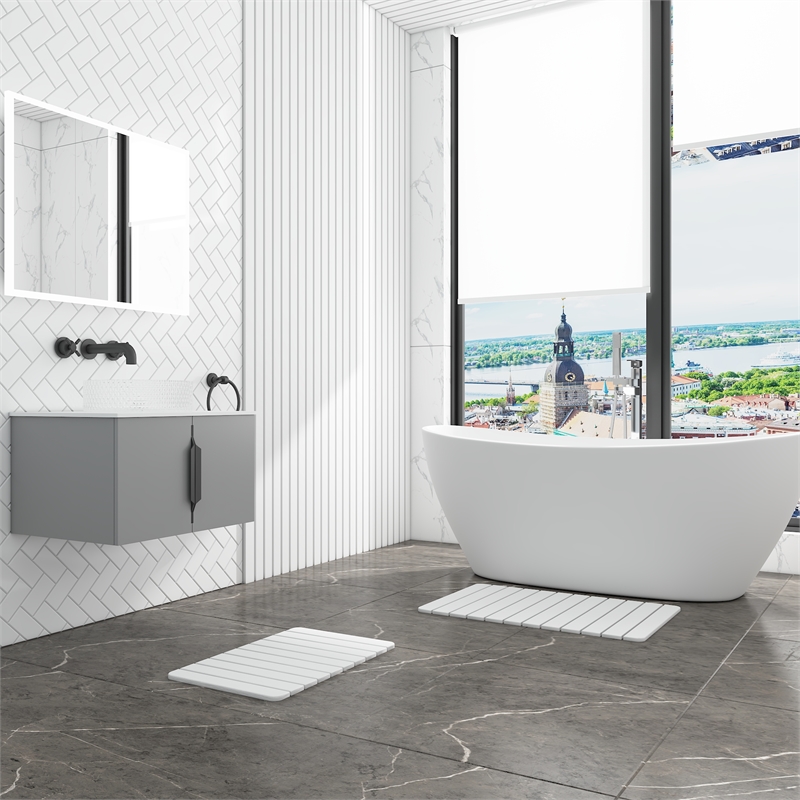 Diatomite Stone Quick-Dry Water Absorbing Bath Mat Sets-Large+Medium White Mats