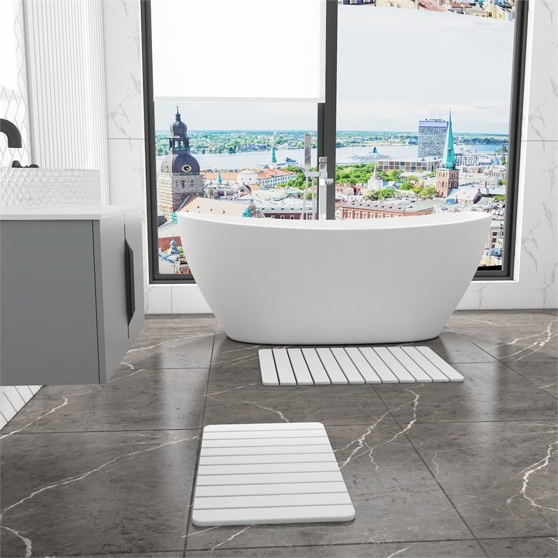 Diatomite Stone Quick-Dry Water Absorbing Bath Mat Sets-Large+Medium White Mats