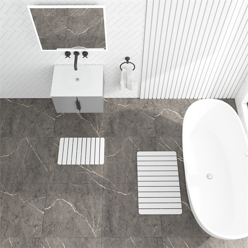 Diatomite Stone Quick-Dry Water Absorbing Bath Mat Sets-Large+Medium White Mats