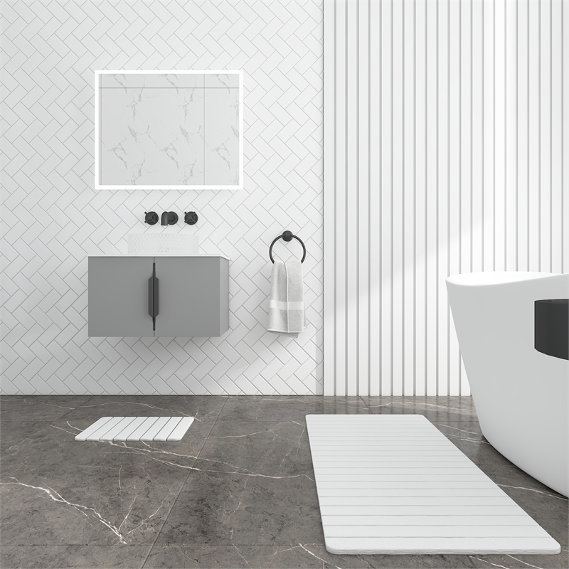 Diatomite Stone Quick-Dry Water Absorbing Bath Mat Sets-XLarge+Small White Mats