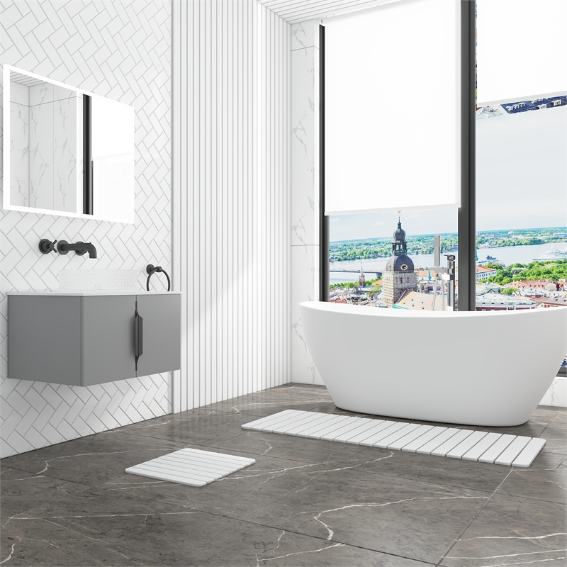 Diatomite Stone Quick-Dry Water Absorbing Bath Mat Sets-XLarge+Small White Mats