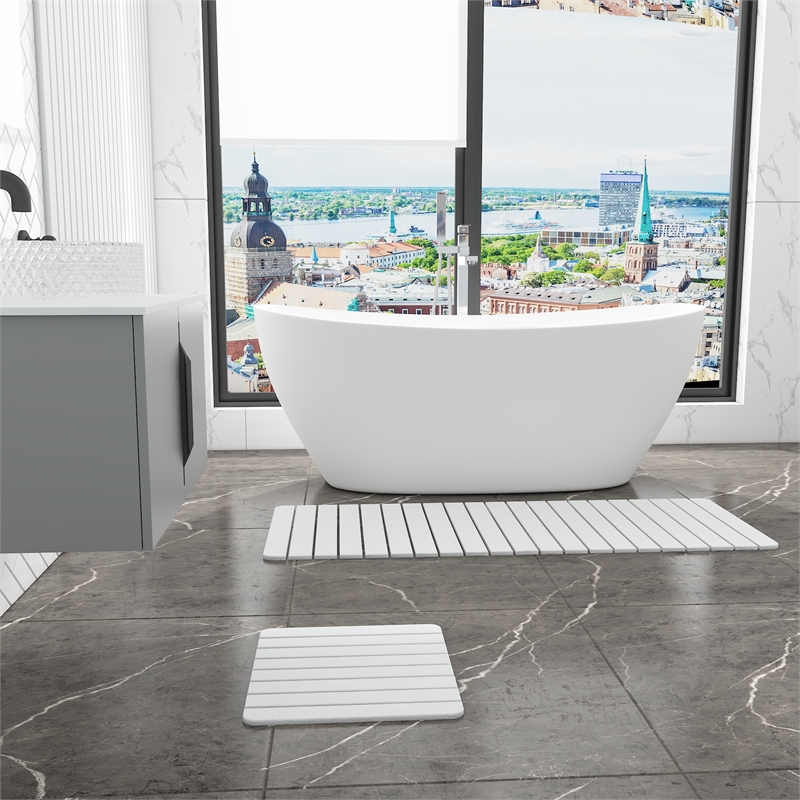 Diatomite Stone Quick-Dry Water Absorbing Bath Mat Sets-XLarge+Small White Mats