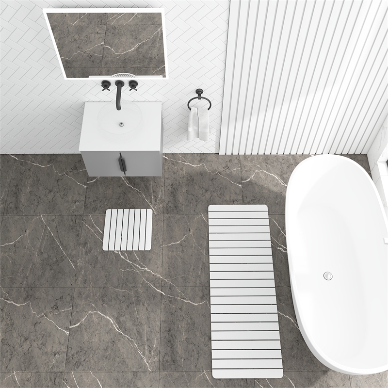 Diatomite Stone Quick-Dry Water Absorbing Bath Mat Sets-XLarge+Small White Mats