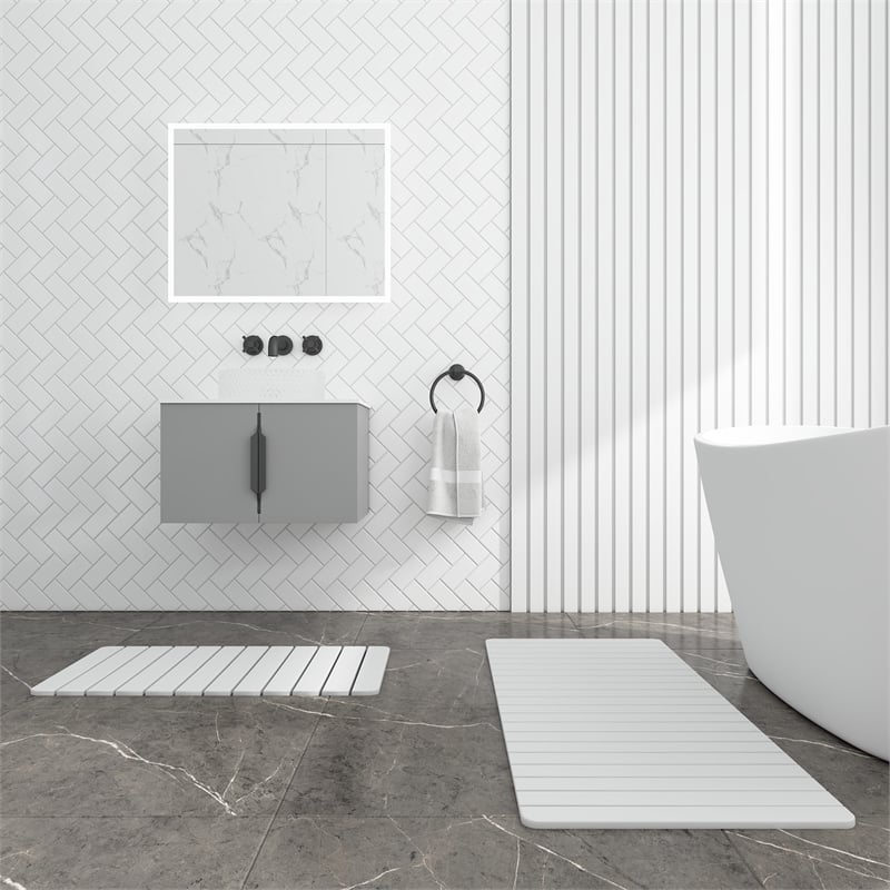 Diatomite Quick-Dry Water Absorbing Bath Mat Sets-XLarge+Large Natural White Mat