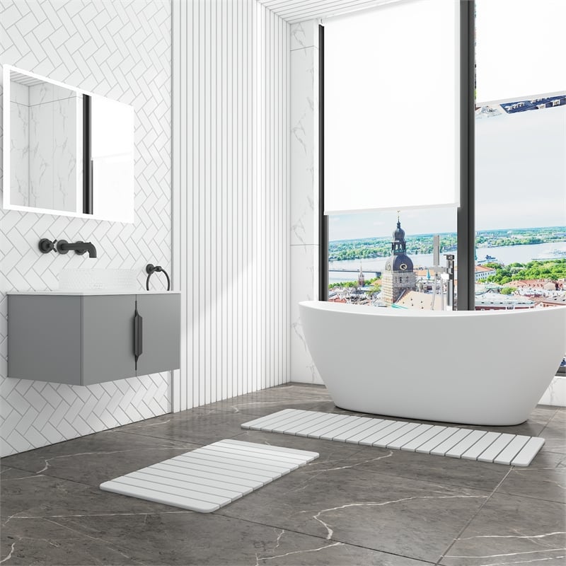 Diatomite Quick-Dry Water Absorbing Bath Mat Sets-XLarge+Large Natural White Mat