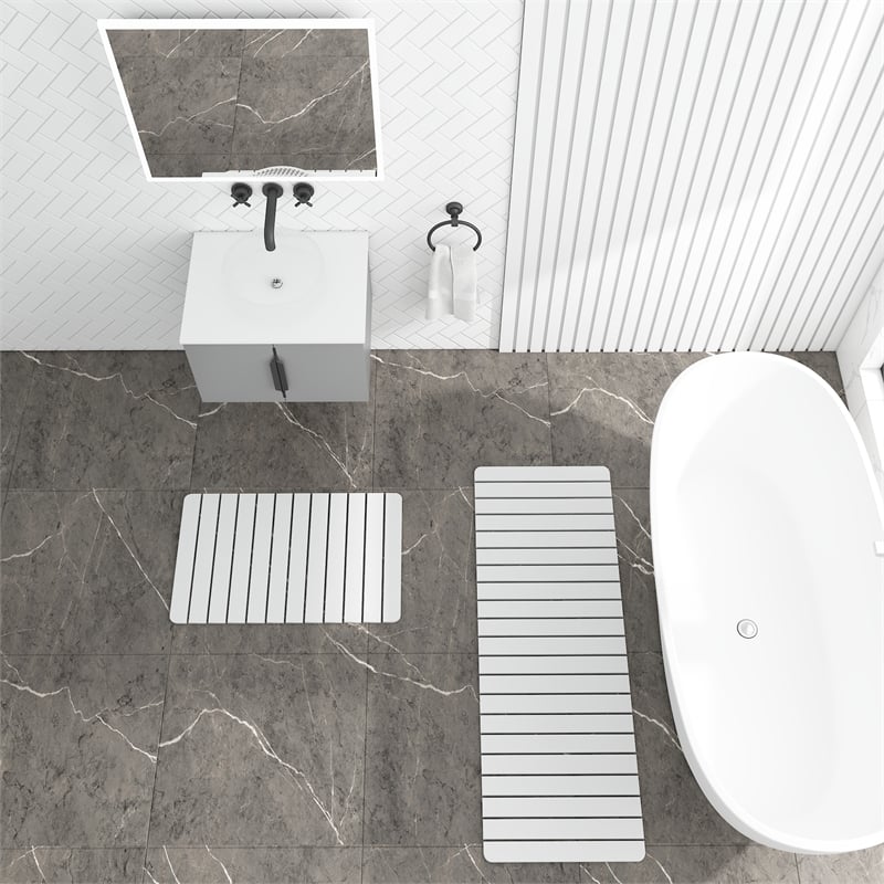Diatomite Quick-Dry Water Absorbing Bath Mat Sets-XLarge+Large Natural White Mat