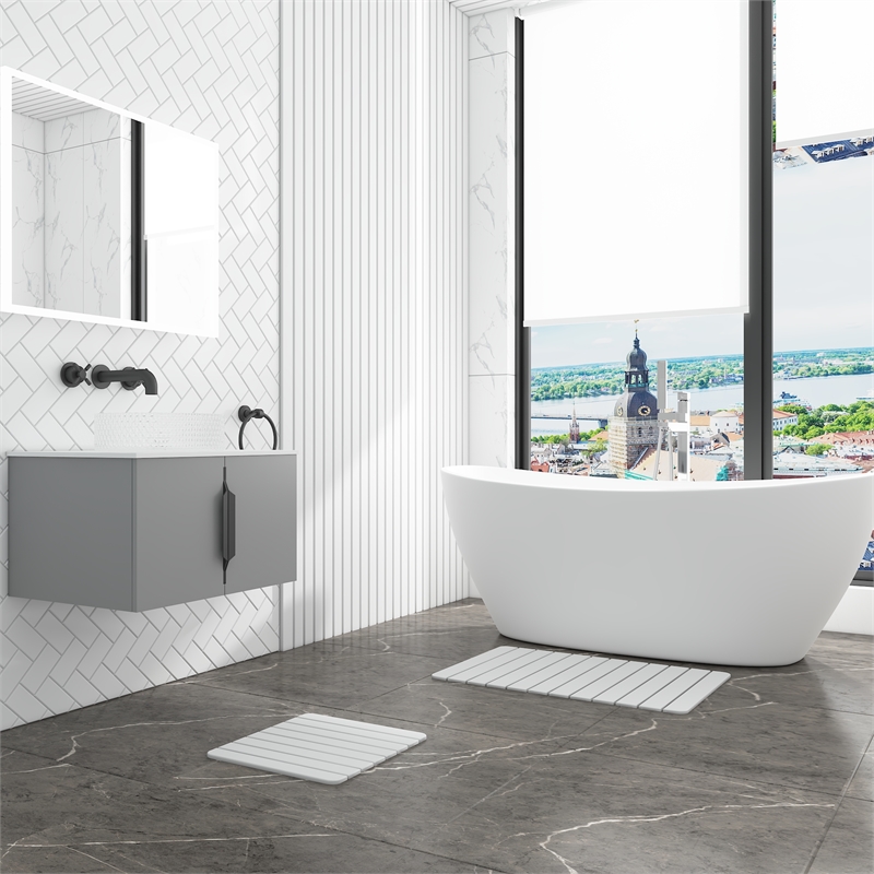 Diatomite Quick-Dry Water Absorbing Bath Mat Sets-Large+Small Natural White Mats