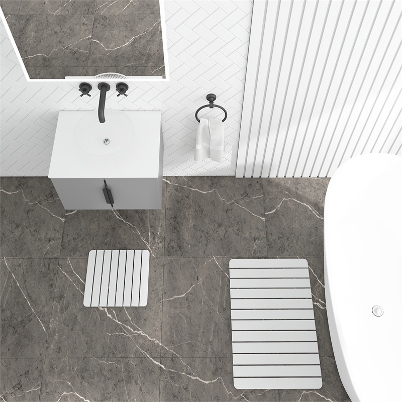 Diatomite Quick-Dry Water Absorbing Bath Mat Sets-Large+Small Natural White Mats