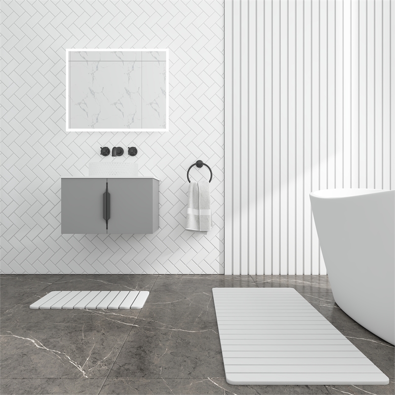 Diatomite QuickDry Water Absorbing Bath Mat Sets-XLarge+Medium Natural White Mat