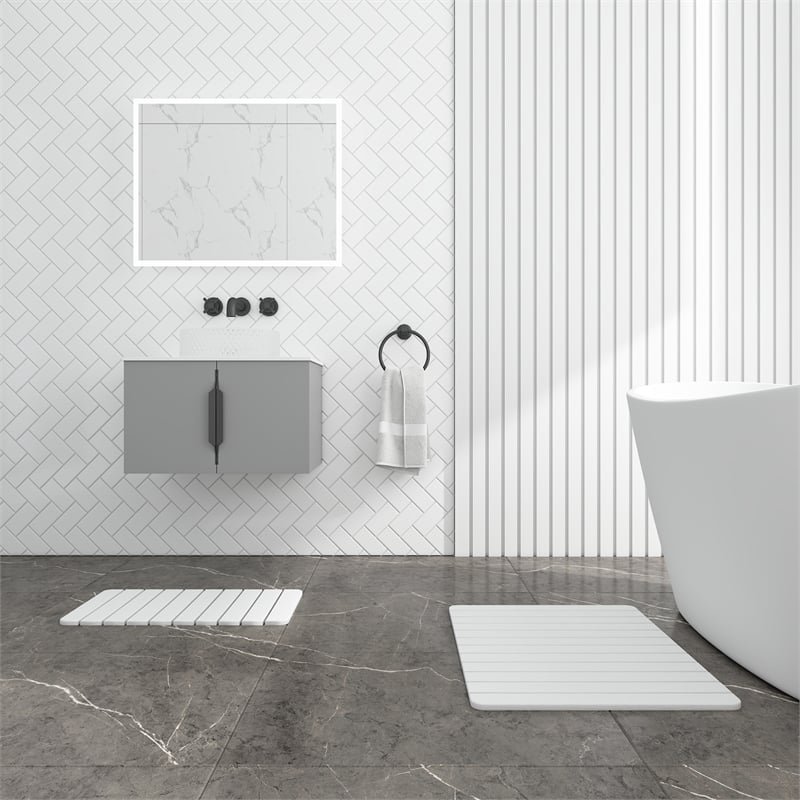 Diatomite Quick-Dry Water Absorbing Bath Mat Sets-Large+Medium Natural White Mat
