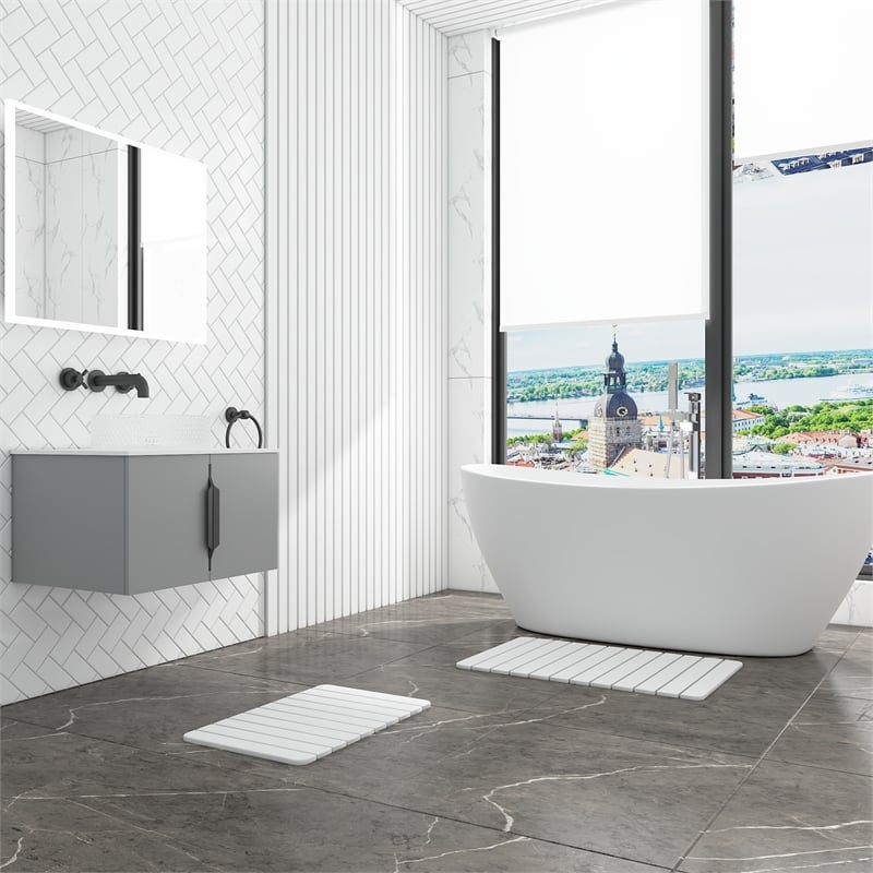 Diatomite Quick-Dry Water Absorbing Bath Mat Sets-Large+Medium Natural White Mat