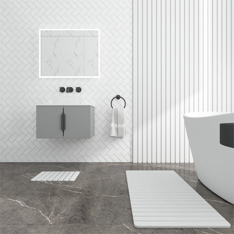 Diatomite Quick-Dry Water Absorbing Bath Mat Sets-XLarge+Small Natural White Mat
