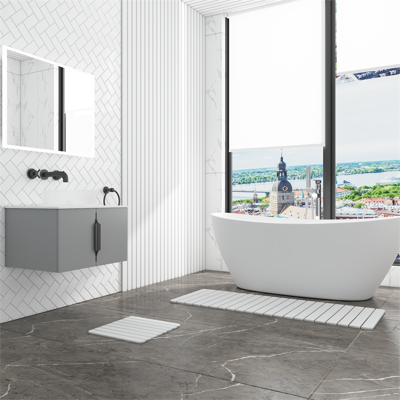 Diatomite Quick-Dry Water Absorbing Bath Mat Sets-XLarge+Small Natural White Mat