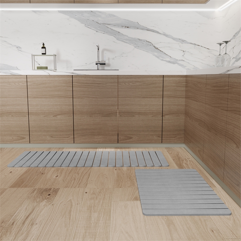 Diatomite Quick-Dry Water-Absorbing Kitchen Mat Sets - X-Large + Large Gray Mats