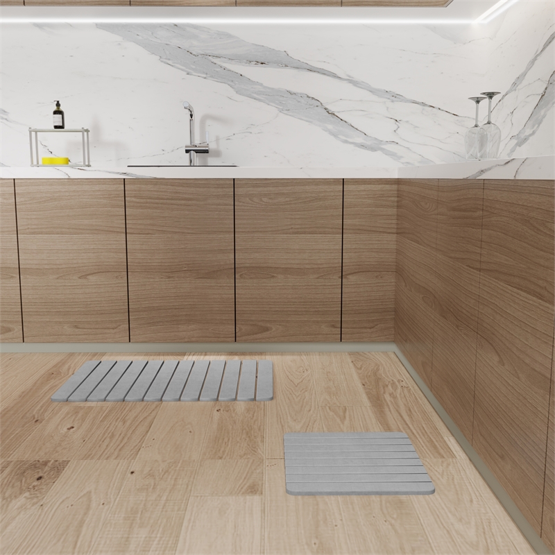 Diatomite Quick-Dry Water-Absorbing Kitchen Mat Sets - Large + Small Gray Mats