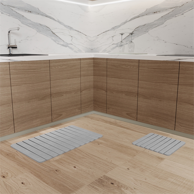 Diatomite Quick-Dry Water-Absorbing Kitchen Mat Sets - Large + Small Gray Mats