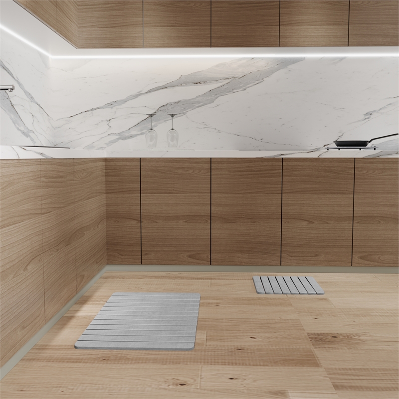 Diatomite Quick-Dry Water-Absorbing Kitchen Mat Sets - Large + Small Gray Mats