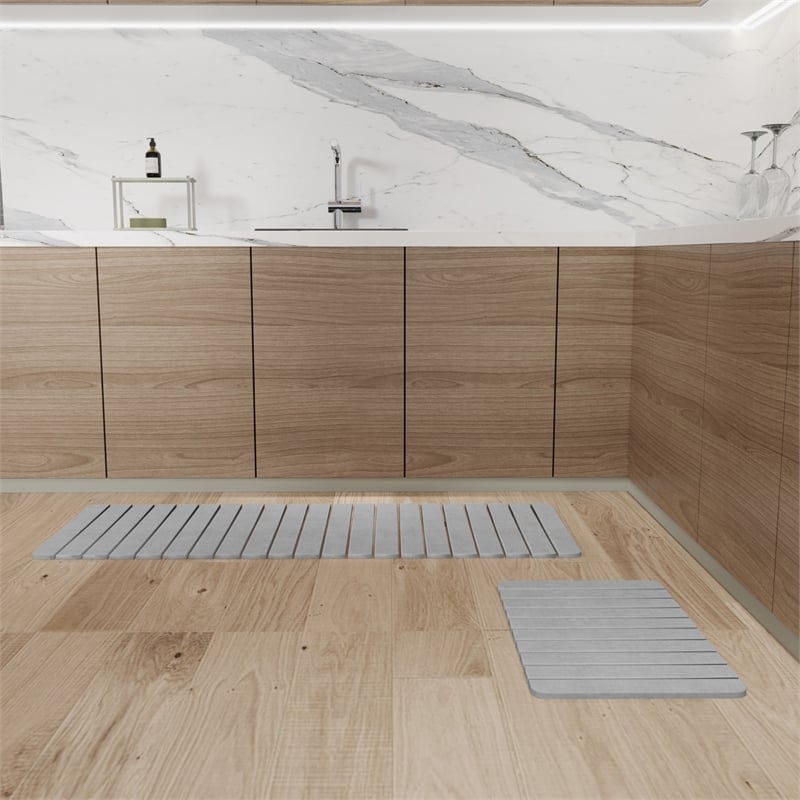 Diatomite Quick-Dry Water-Absorbing Kitchen Mat Sets - X-Large + Medium Gray Mat