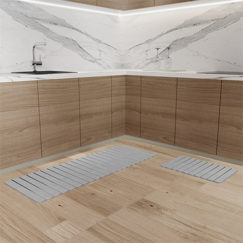 Diatomite Quick-Dry Water-Absorbing Kitchen Mat Sets - X-Large + Medium Gray Mat
