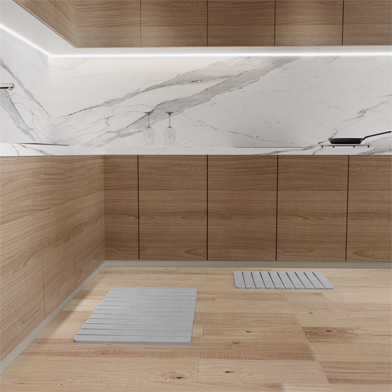 Diatomite Quick-Dry Water-Absorbing Kitchen Mat Sets - Large + Medium Gray Mats