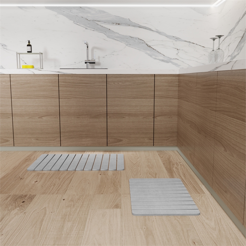 Diatomite Quick-Dry Water-Absorbing Kitchen Mat Sets - Large + Medium Gray Mats