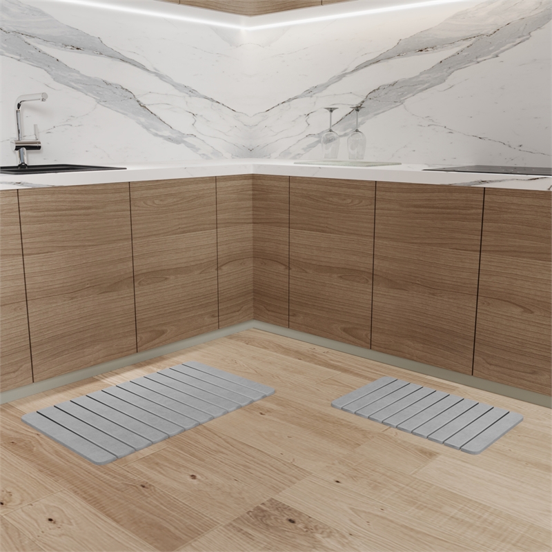Diatomite Quick-Dry Water-Absorbing Kitchen Mat Sets - Large + Medium Gray Mats