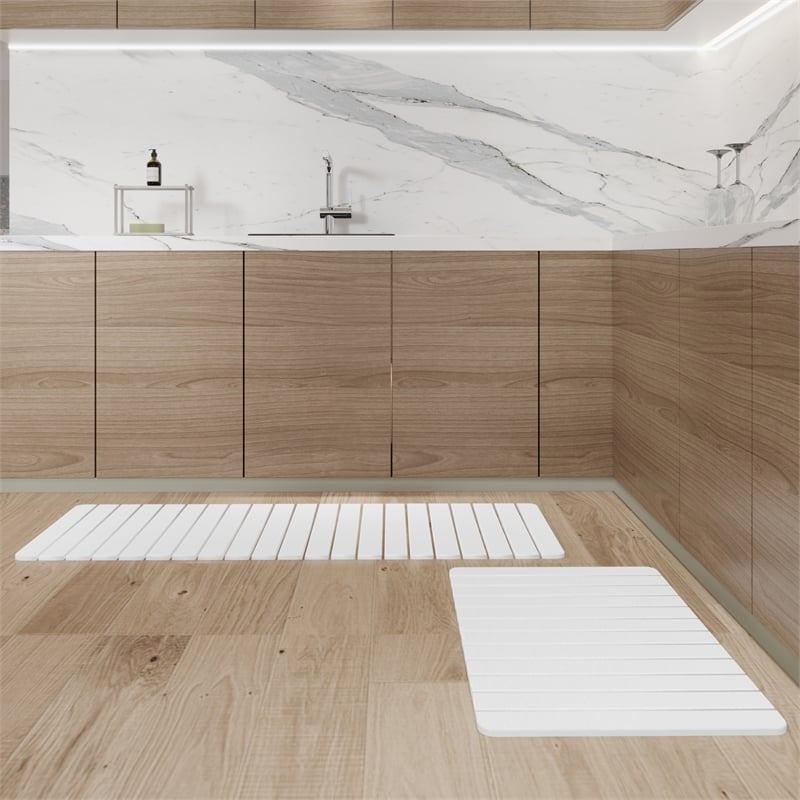 Diatomite Quick-Dry Water-Absorbing Kitchen Mat Sets -X-Large + Large White Mats
