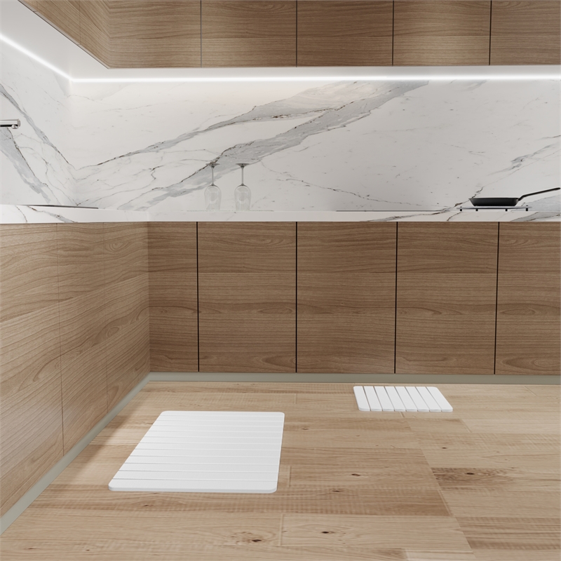 Diatomite Quick-Dry Water-Absorbing Kitchen Mat Sets - Large + Small White Mats