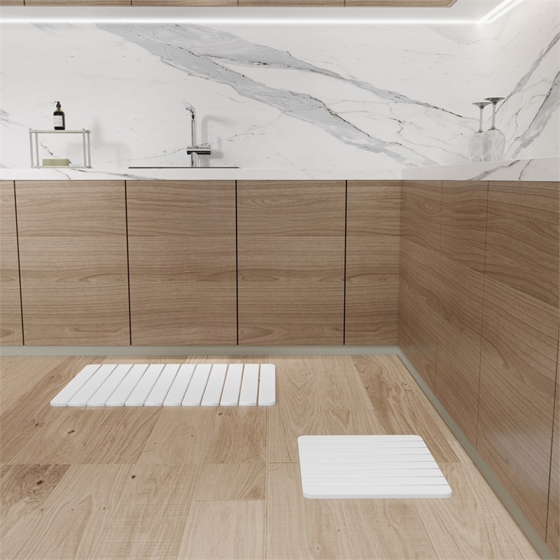 Diatomite Quick-Dry Water-Absorbing Kitchen Mat Sets - Large + Small White Mats