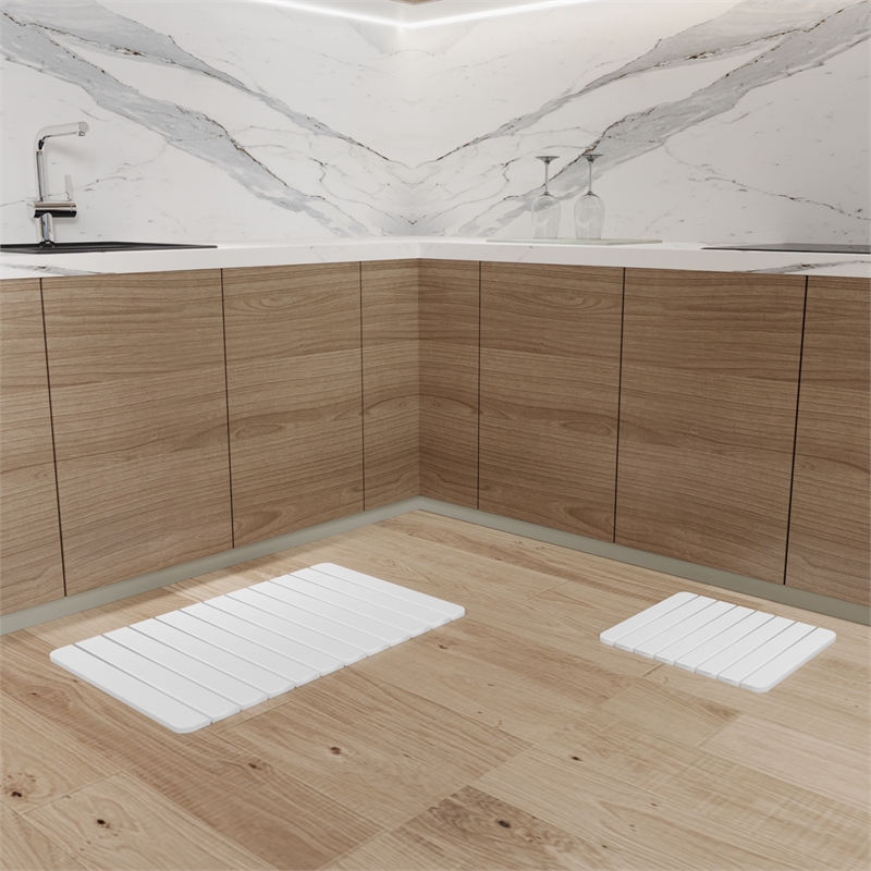 Diatomite Quick-Dry Water-Absorbing Kitchen Mat Sets - Large + Small White Mats